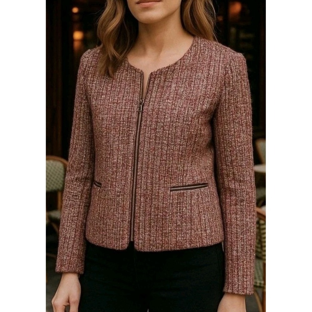 Anthropologie Cartonnier Woman 0 Pink Tweed Wool Blend Blazer Jacket‎ Career EUC